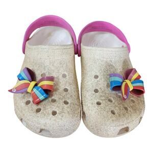 Crocs classic clogs Jojo siwa white glitter rainbow bow charm sling back